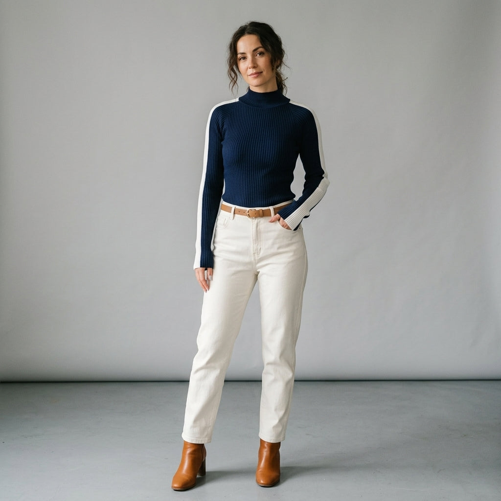 Florien | Dames Coltrui met Contrasterende Kleur, Zachte Stof & Slim Fit