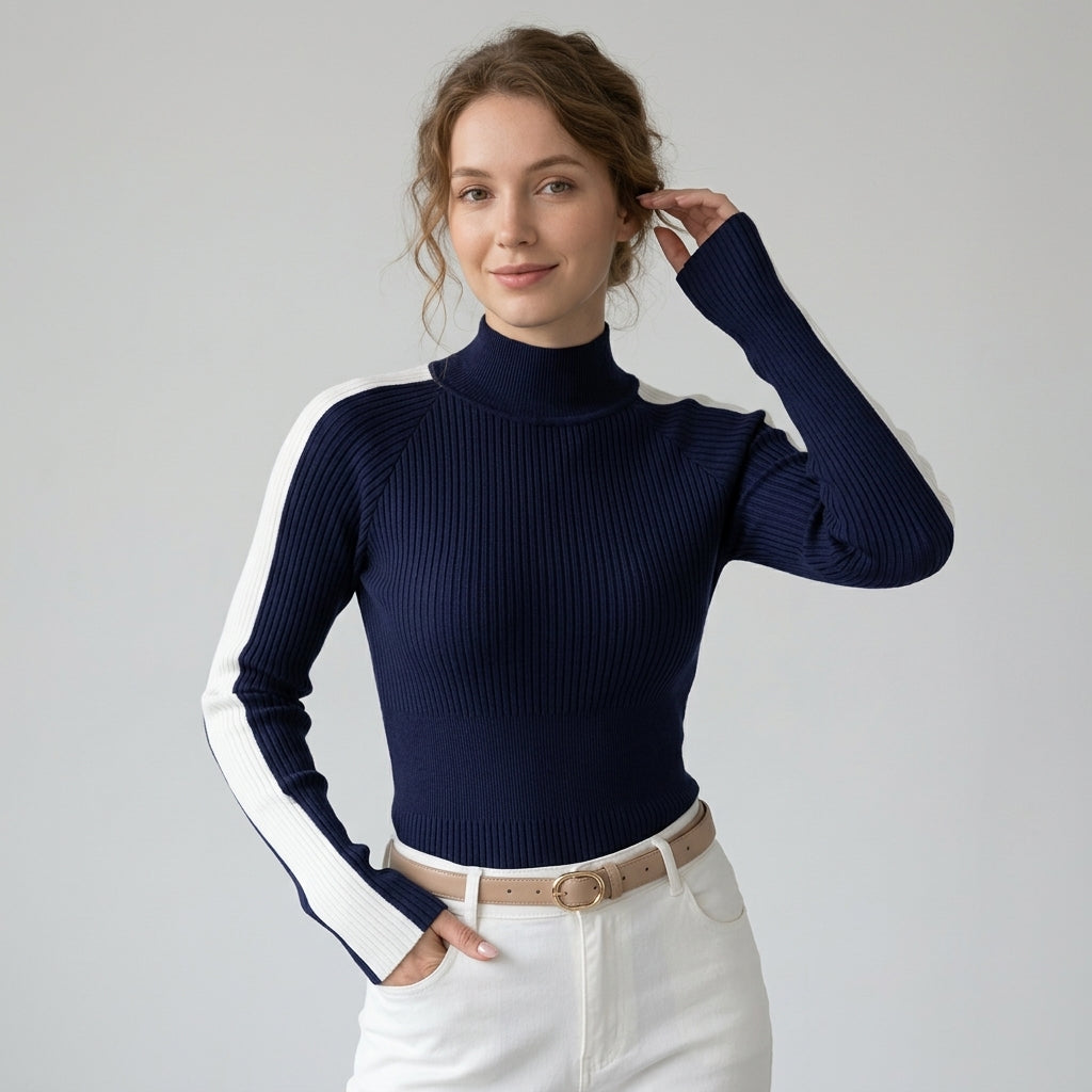 Florien | Dames Coltrui met Contrasterende Kleur, Zachte Stof & Slim Fit