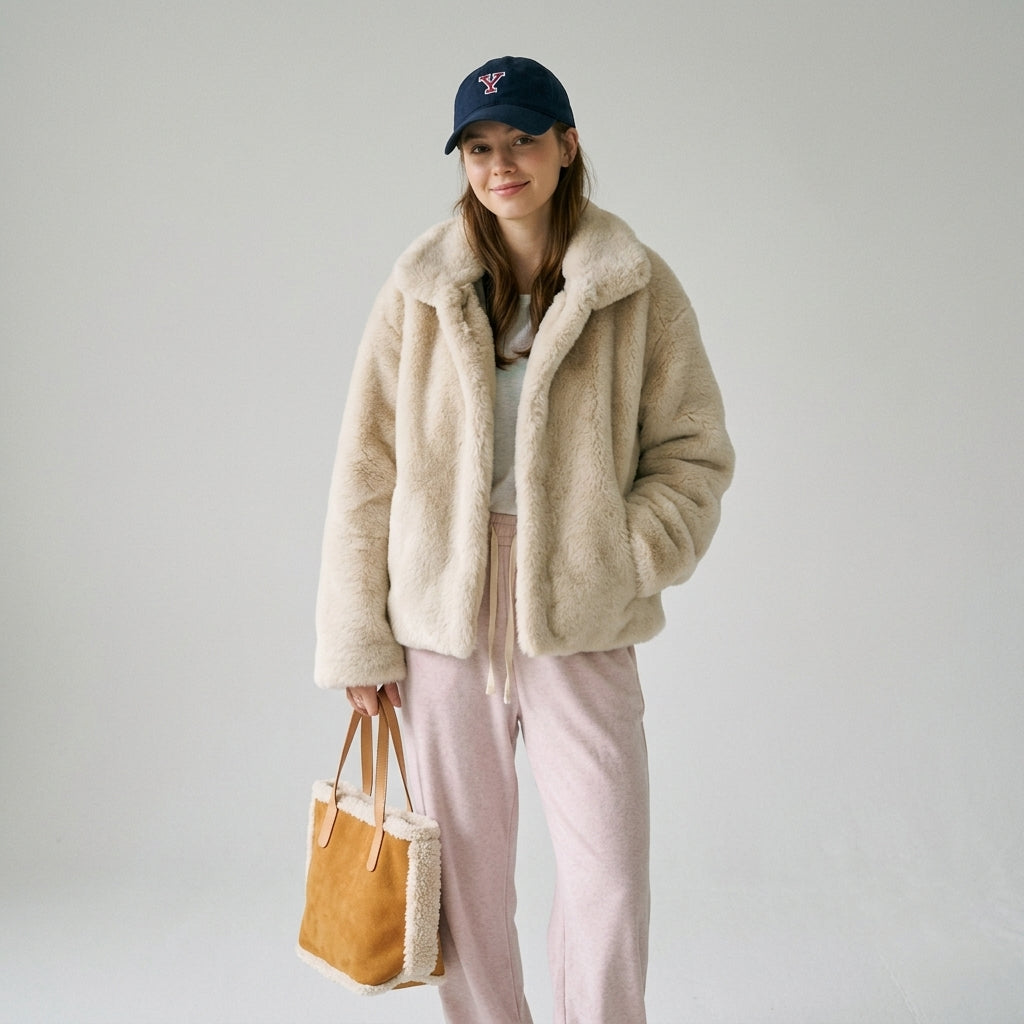 Emelien | Dames Korte Faux Fur Jas met Opstaande Kraag