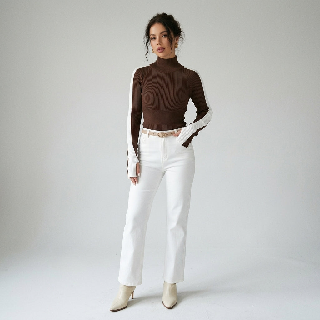 Florien | Dames Coltrui met Contrasterende Kleur, Zachte Stof & Slim Fit