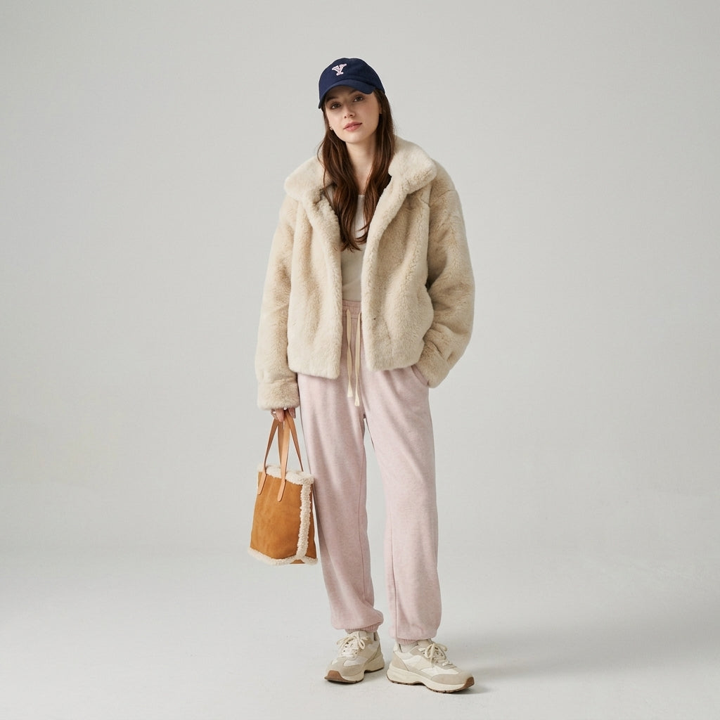 Emelien | Dames Korte Faux Fur Jas met Opstaande Kraag
