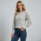 Fineke | Dames Top met Kanten Mouwen, Verticale Strepen & Ronde Hals