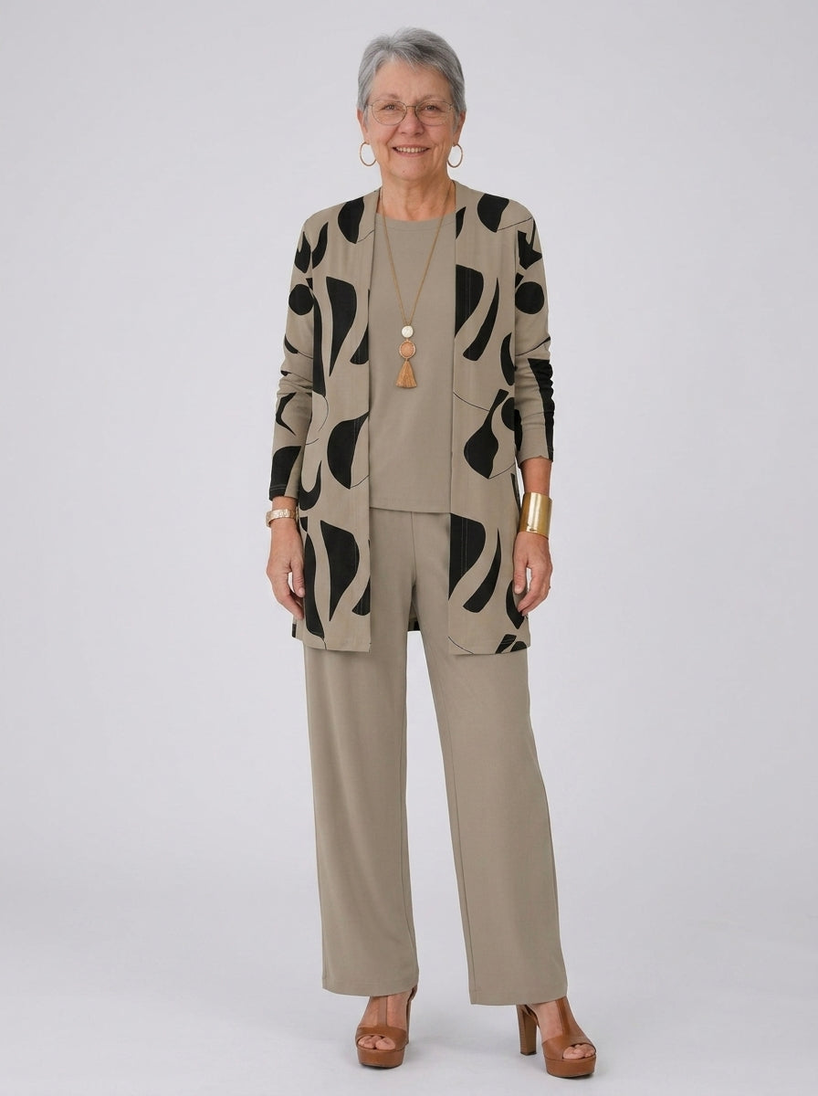 Guinevere | Dames 3-Delige Set – Geprint Vest, Trui met Lange Mouwen & Wijde Broek