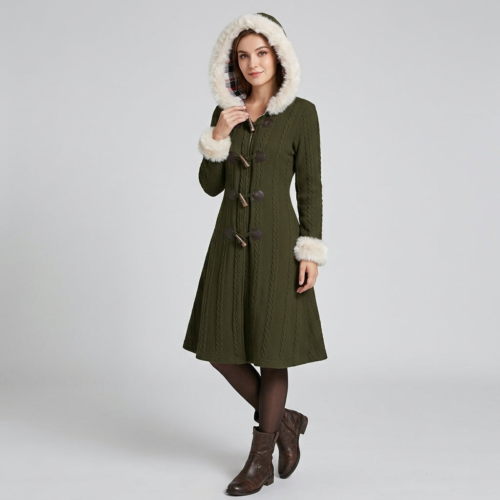 Estrella | Dames Geruite Patchworkjas – Lange Mouwen met Capuchon en Knoopsluiting