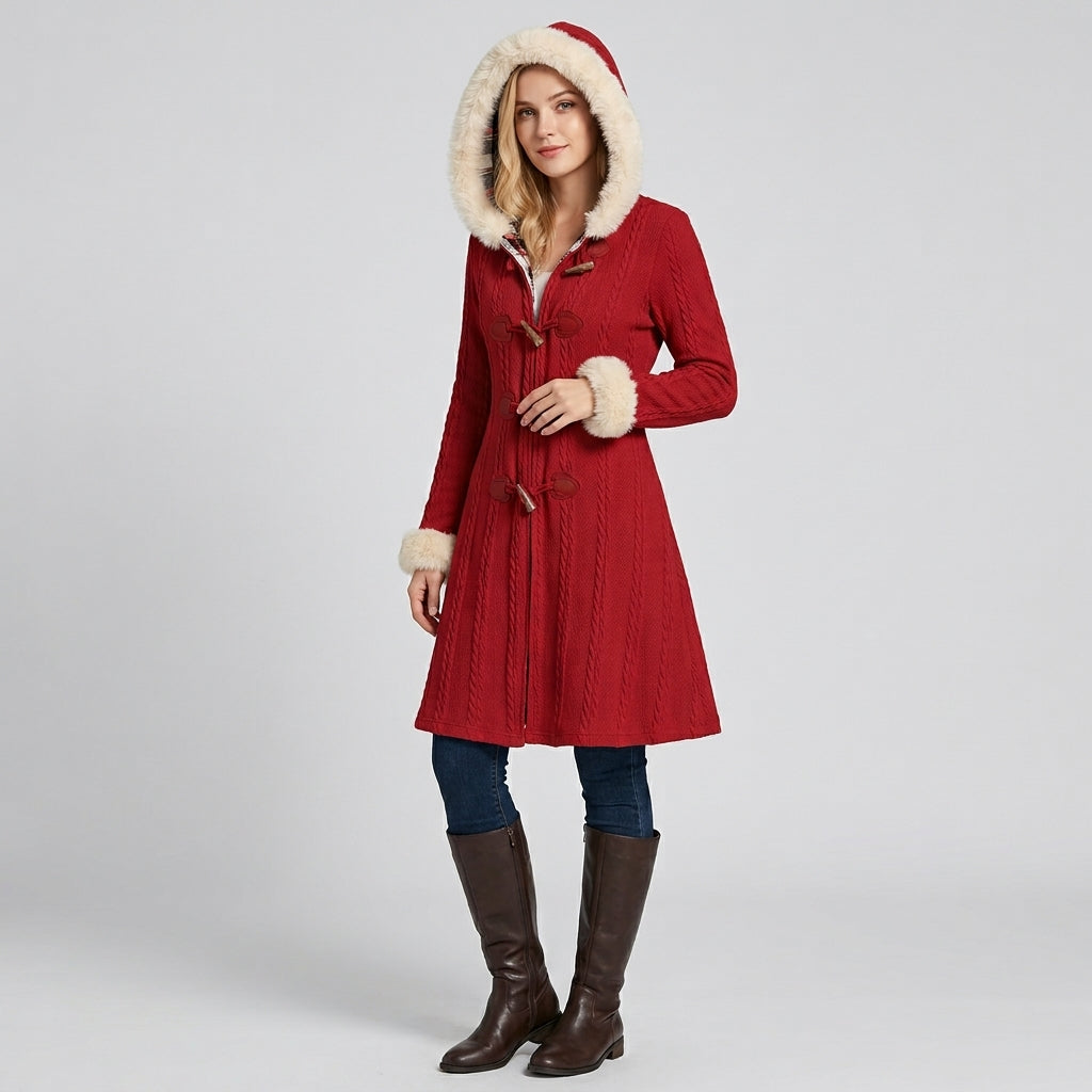 Estrella | Dames Geruite Patchworkjas – Lange Mouwen met Capuchon en Knoopsluiting