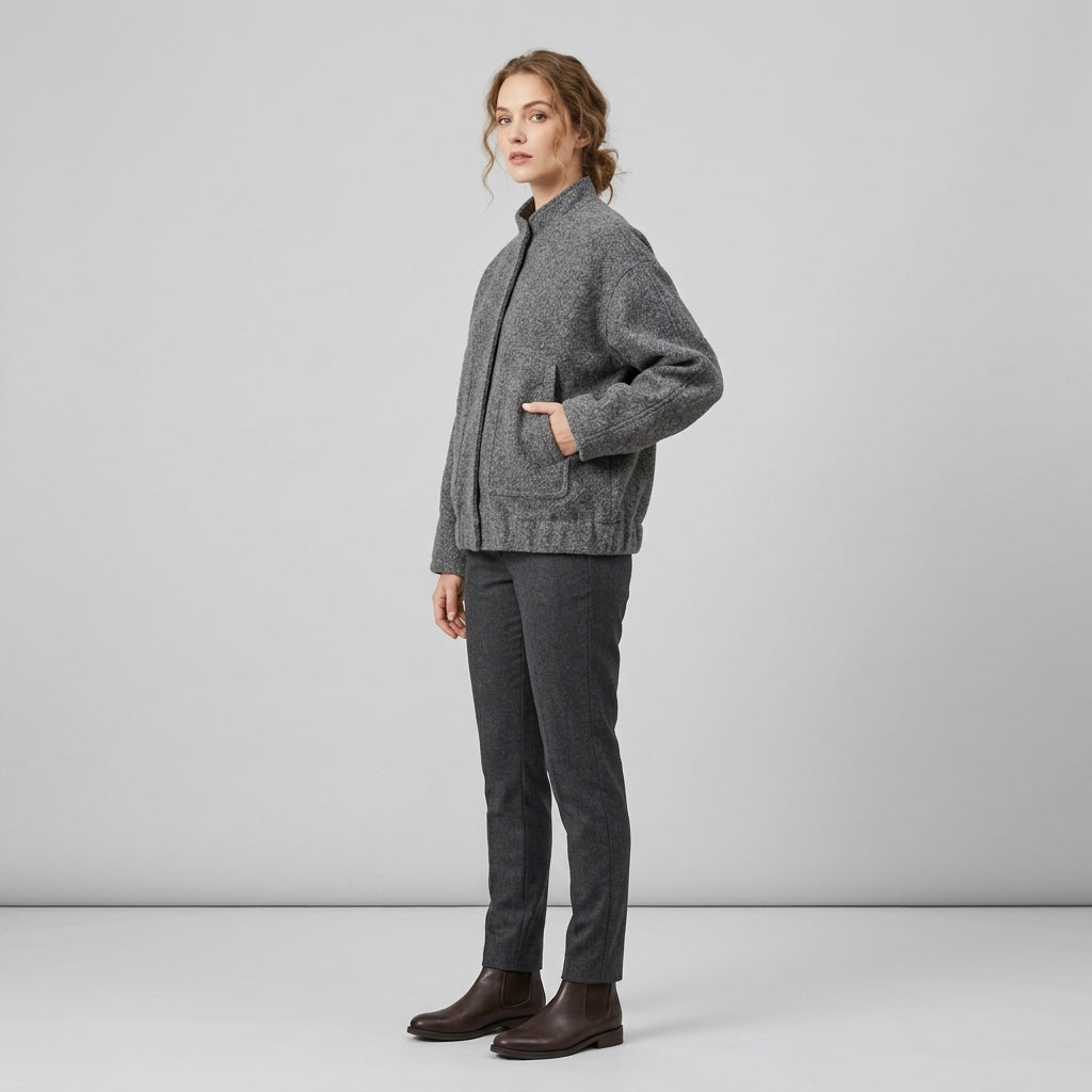 Melisella | Dames Oversized Jas – Casual Ritssluitingjas met Geribde Kraag