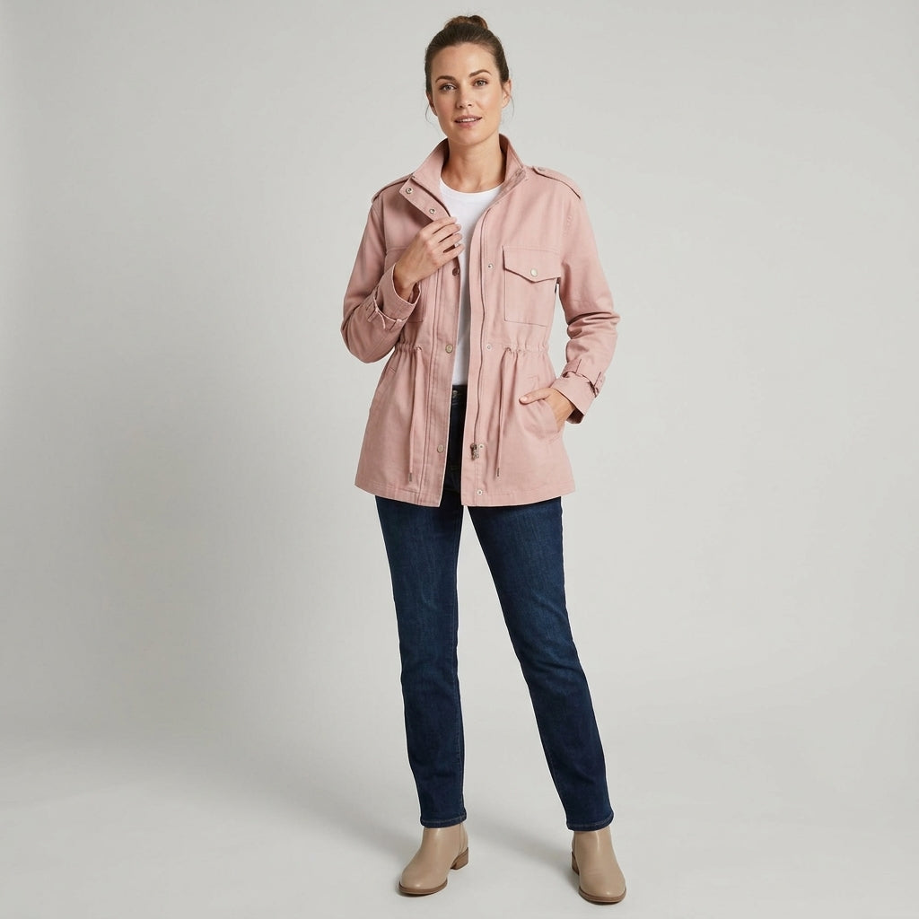 Adela | Damesjas in utility-stijl met riem en dubbele knoopsluiting