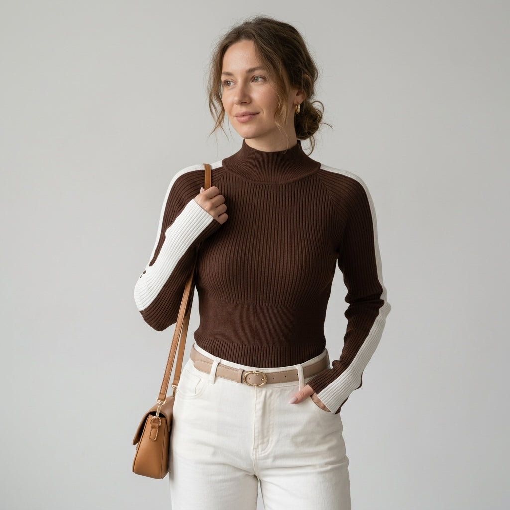 Florien | Dames Coltrui met Contrasterende Kleur, Zachte Stof & Slim Fit