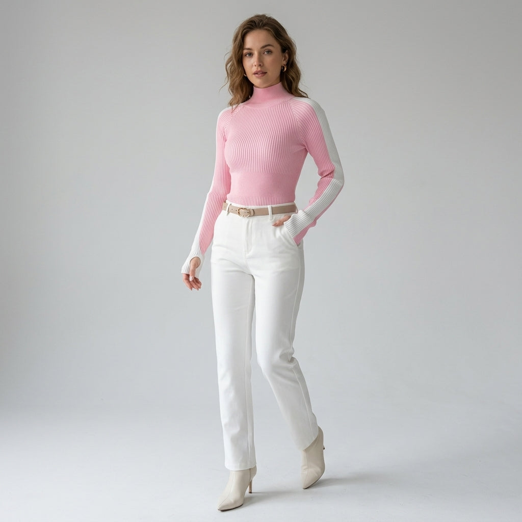 Florien | Dames Coltrui met Contrasterende Kleur, Zachte Stof & Slim Fit