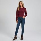 Fineke | Dames Top met Kanten Mouwen, Verticale Strepen & Ronde Hals