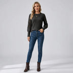Fineke | Dames Top met Kanten Mouwen, Verticale Strepen & Ronde Hals