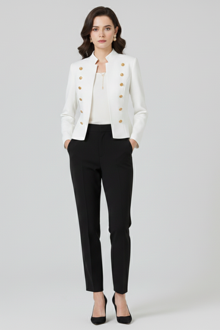 Zevaria | Damesblazer met opstaande kraag, knoopdetails & elegante, gestructureerde pasvorm