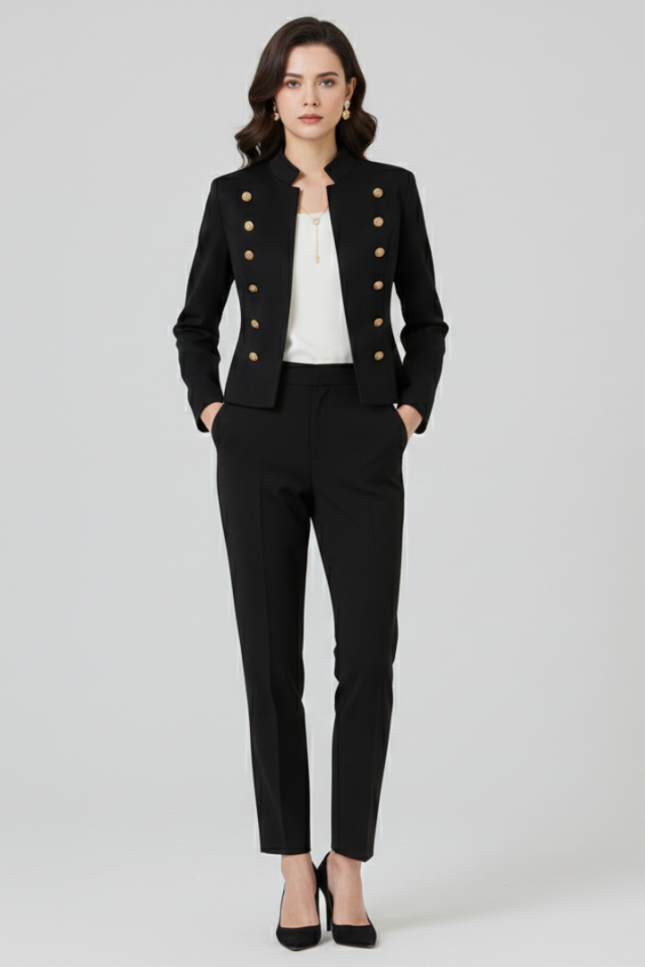 Zevaria | Damesblazer met opstaande kraag, knoopdetails & elegante, gestructureerde pasvorm