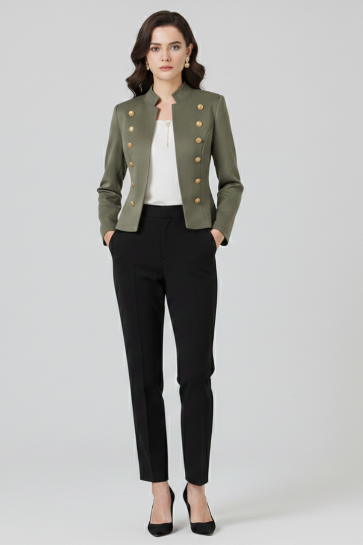 Zevaria | Damesblazer met opstaande kraag, knoopdetails & elegante, gestructureerde pasvorm