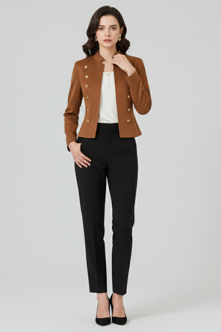 Zevaria | Damesblazer met opstaande kraag, knoopdetails & elegante, gestructureerde pasvorm
