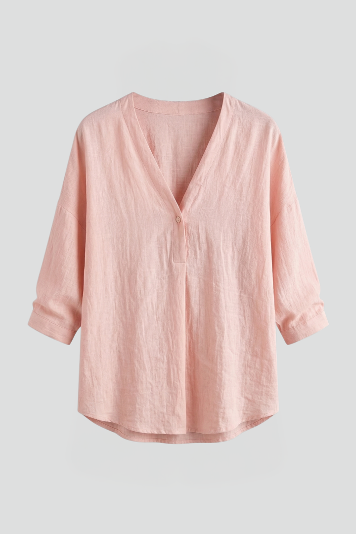 Griselda | Damesblouse – ronde hals, knoopsluiting aan de voorkant, lange mouwen