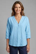 Griselda | Damesblouse – ronde hals, knoopsluiting aan de voorkant, lange mouwen
