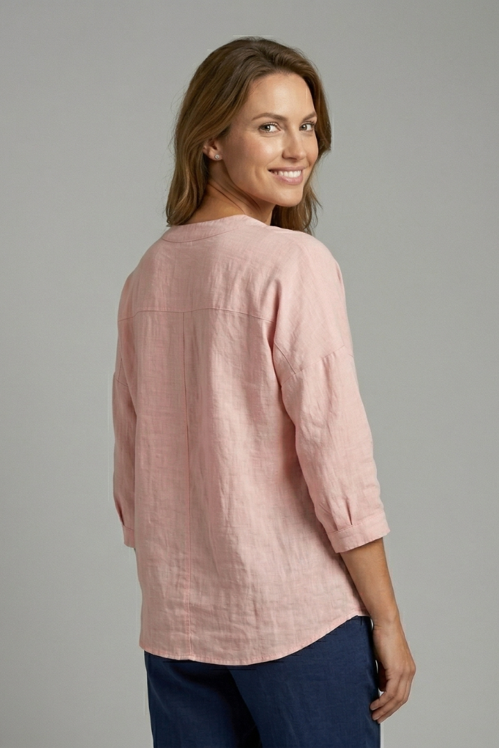 Griselda | Damesblouse – ronde hals, knoopsluiting aan de voorkant, lange mouwen