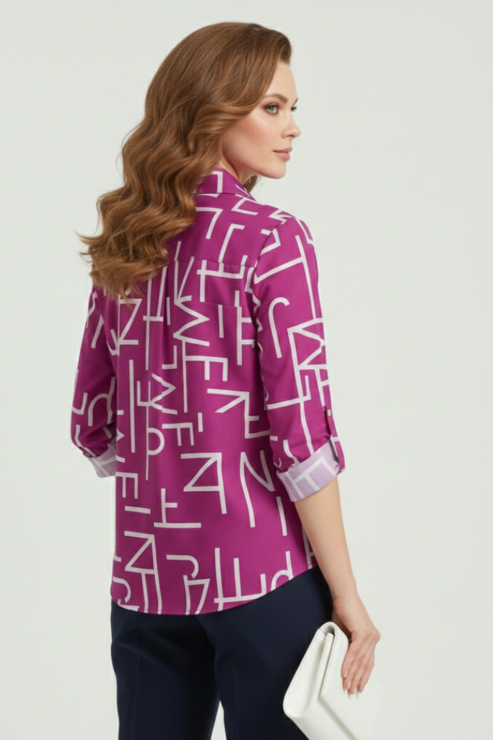Cielle | Dames Blouse met Kraag – Omgeslagen Kraag, Lange Mouwen en Oprolbare Mouwen