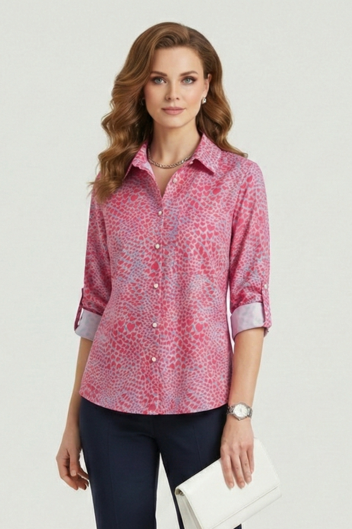 Cielle | Dames Blouse met Kraag – Omgeslagen Kraag, Lange Mouwen en Oprolbare Mouwen