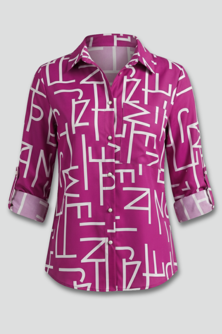 Cielle | Dames Blouse met Kraag – Omgeslagen Kraag, Lange Mouwen en Oprolbare Mouwen