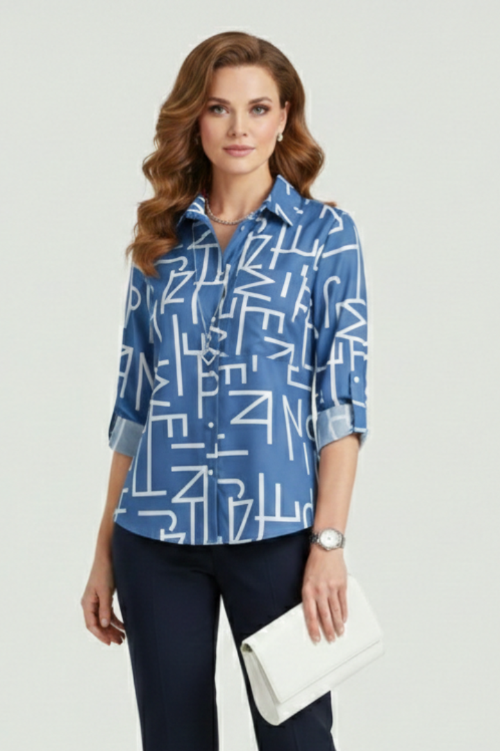 Cielle | Dames Blouse met Kraag – Omgeslagen Kraag, Lange Mouwen en Oprolbare Mouwen