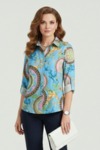 Cielle | Dames Blouse met Kraag – Omgeslagen Kraag, Lange Mouwen en Oprolbare Mouwen