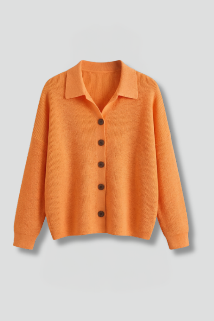 Christina | Gebreid damesvest – Trui met kraag en knopen
