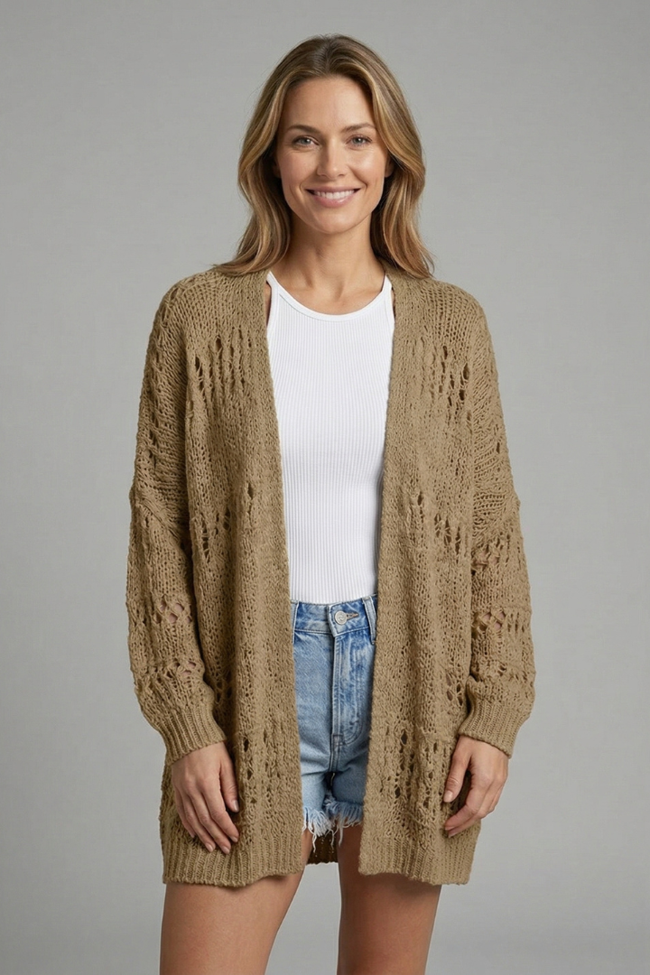 Kestrel | Damesvest met open voorkant – lange mouwen, lichtgewicht breisel