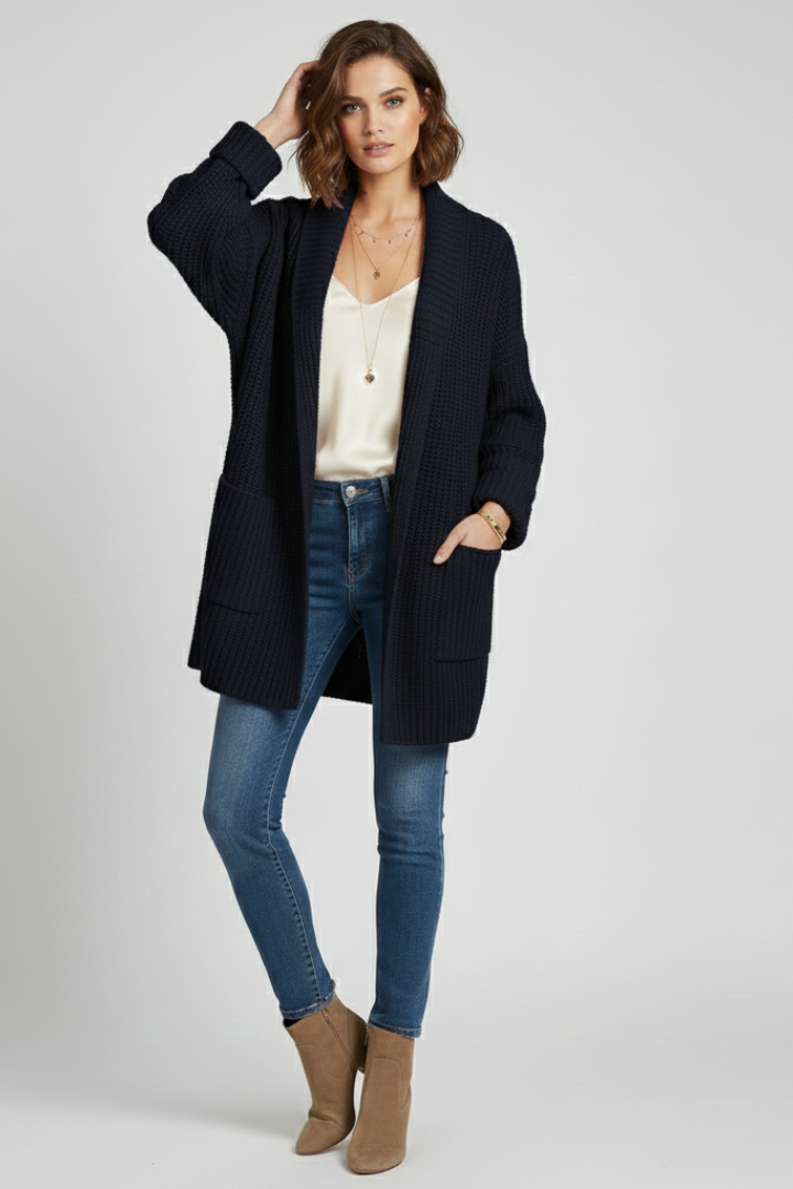 Mirellia | Dames Ribgebreid Vest – V-Hals Vest met Open Voorkant