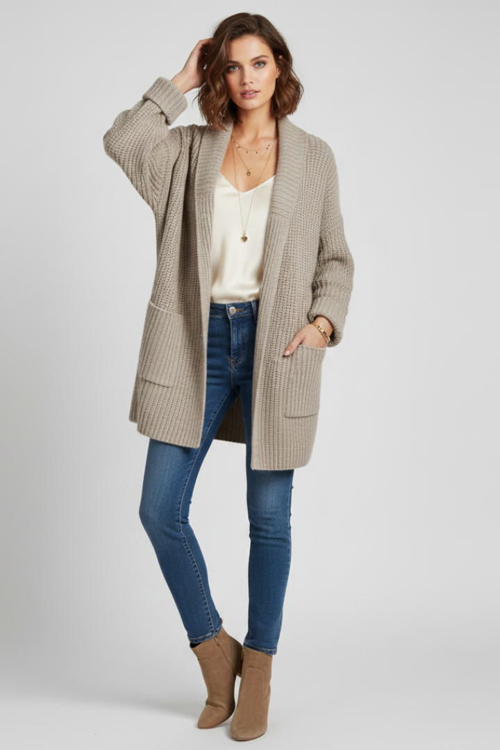 Mirellia | Dames Ribgebreid Vest – V-Hals Vest met Open Voorkant