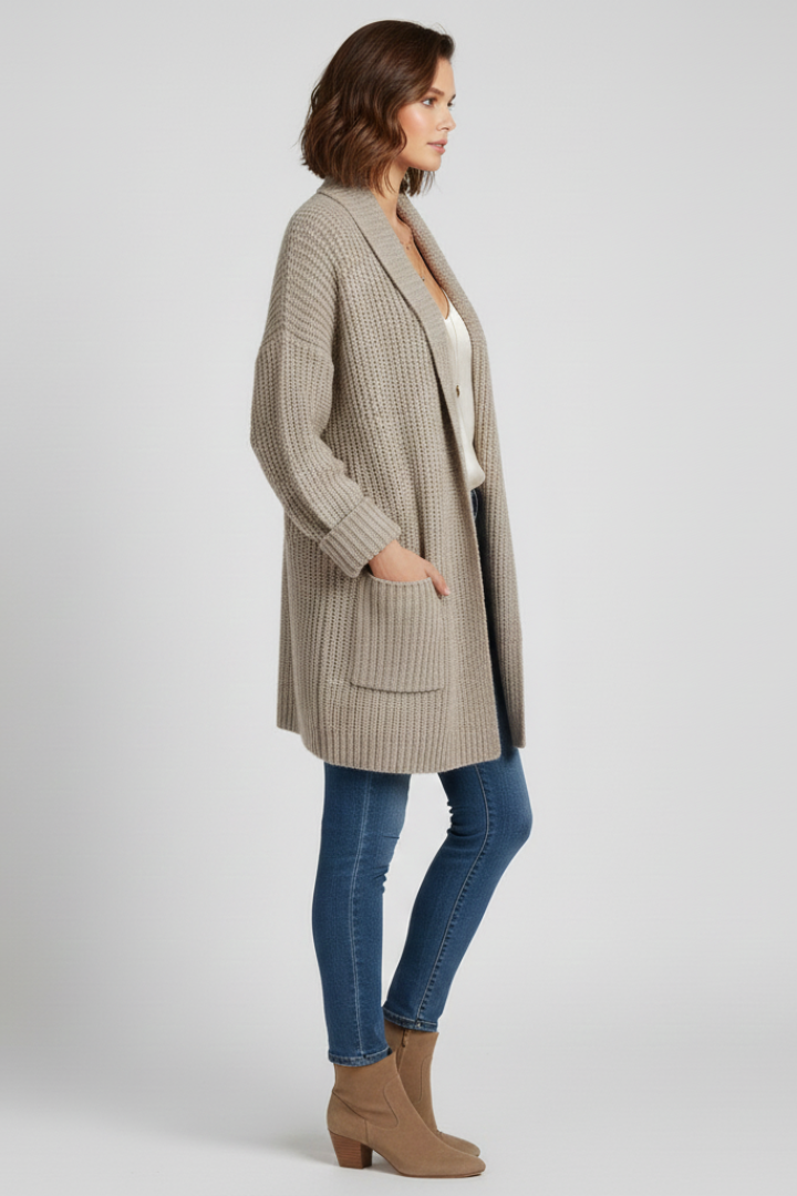 Mirellia | Dames Ribgebreid Vest – V-Hals Vest met Open Voorkant