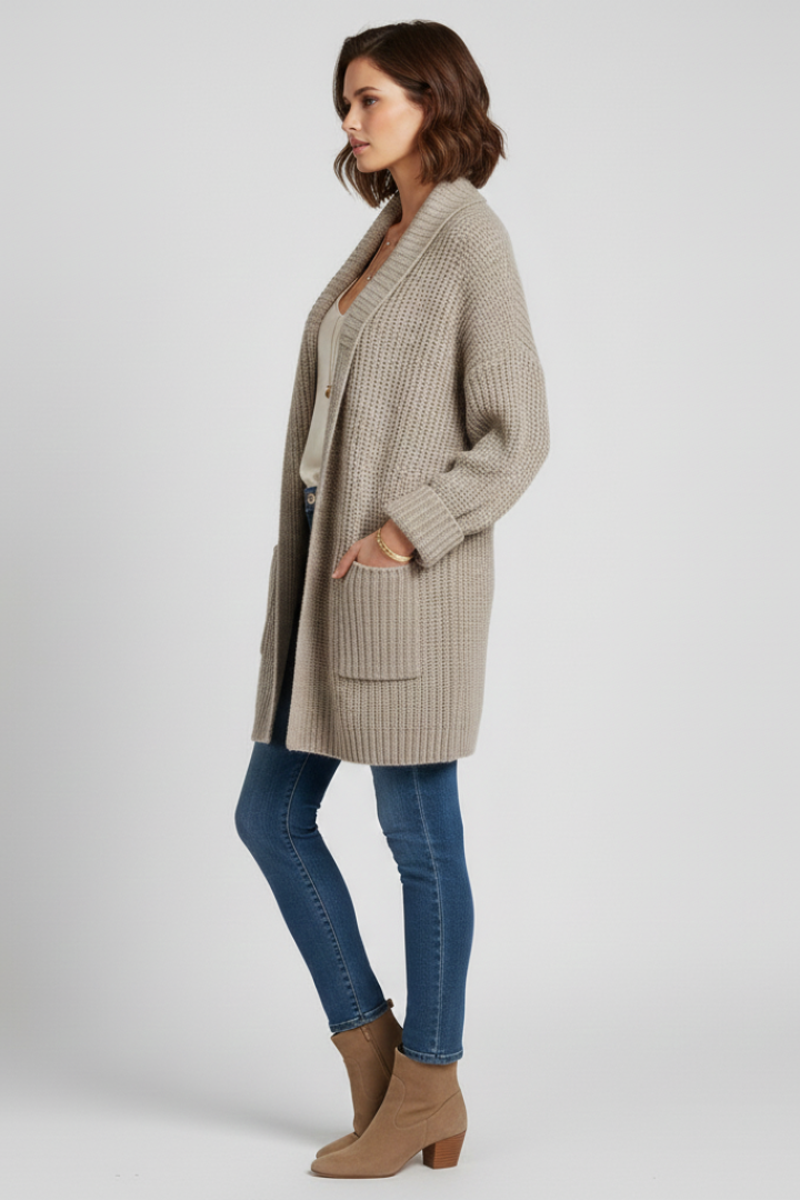 Mirellia | Dames Ribgebreid Vest – V-Hals Vest met Open Voorkant