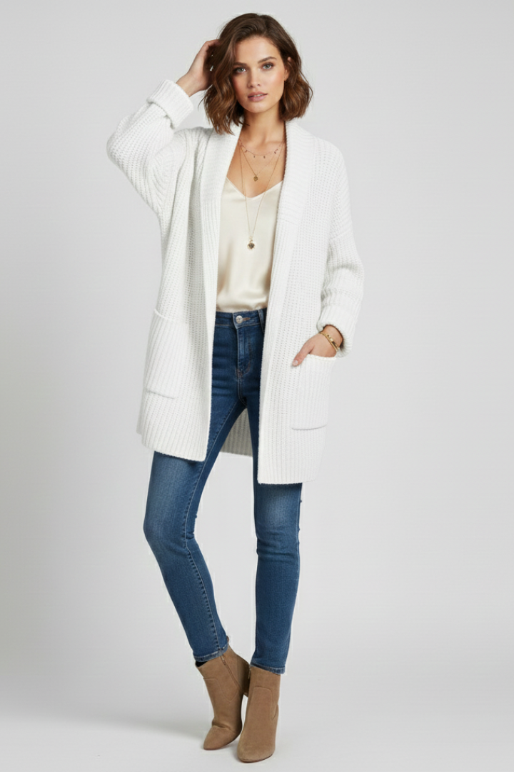Mirellia | Dames Ribgebreid Vest – V-Hals Vest met Open Voorkant
