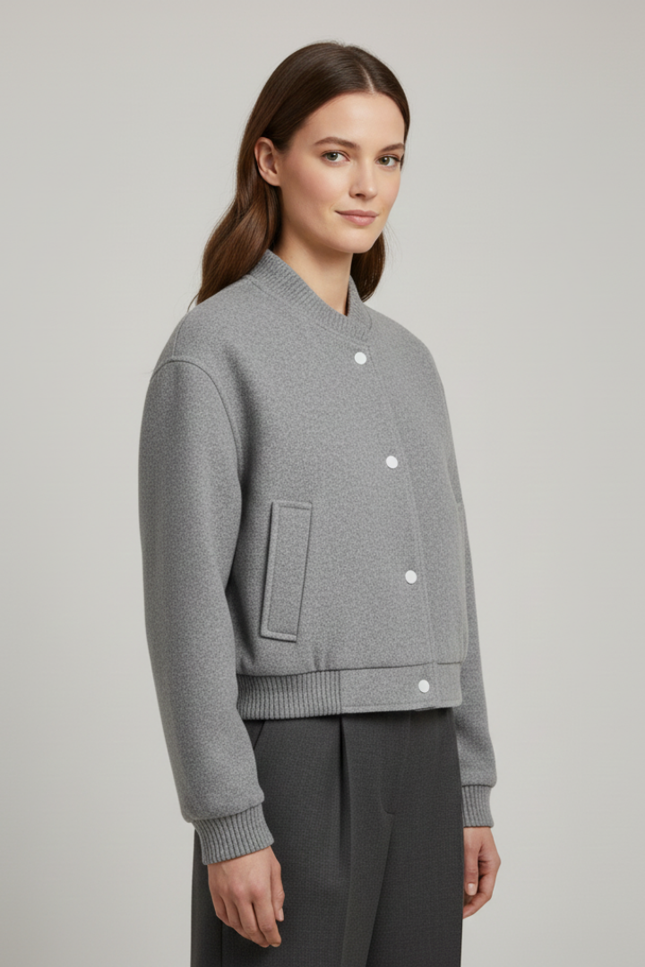 Rosella | Dames Cropped Jas – Casual Jas met Drukknopen en Geribde Manchetten