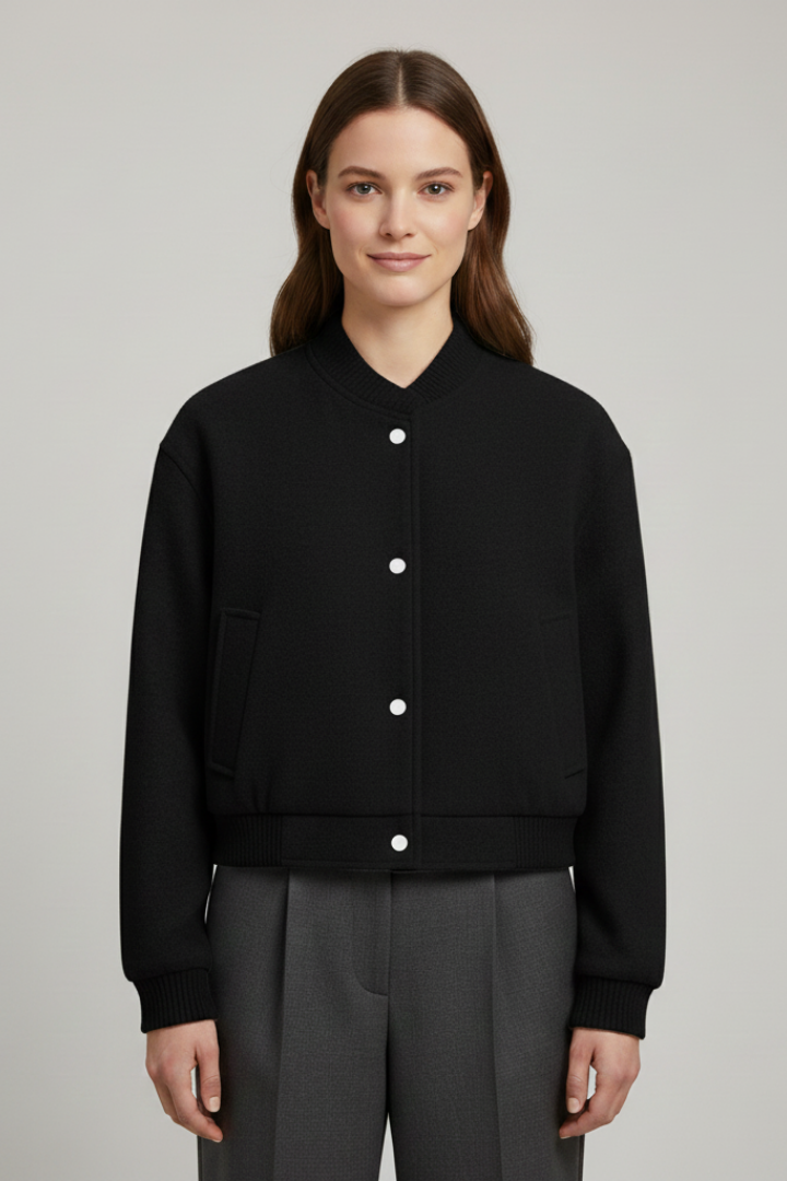 Rosella | Dames Cropped Jas – Casual Jas met Drukknopen en Geribde Manchetten