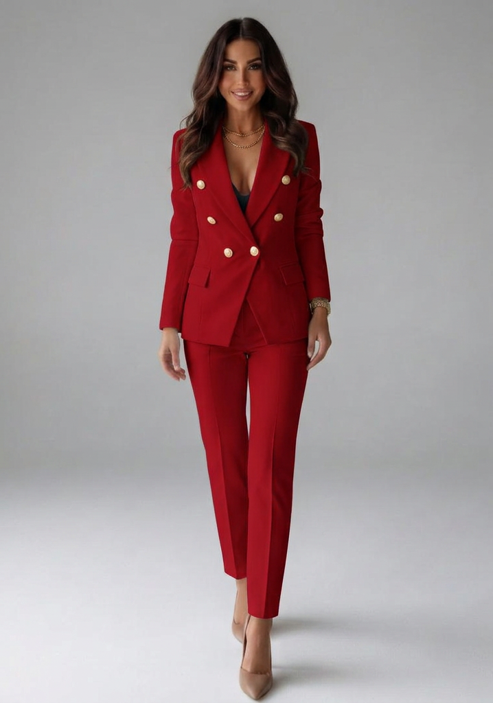 Eliana | Damesblazerset met dubbele knoopsluiting – Getailleerde broek