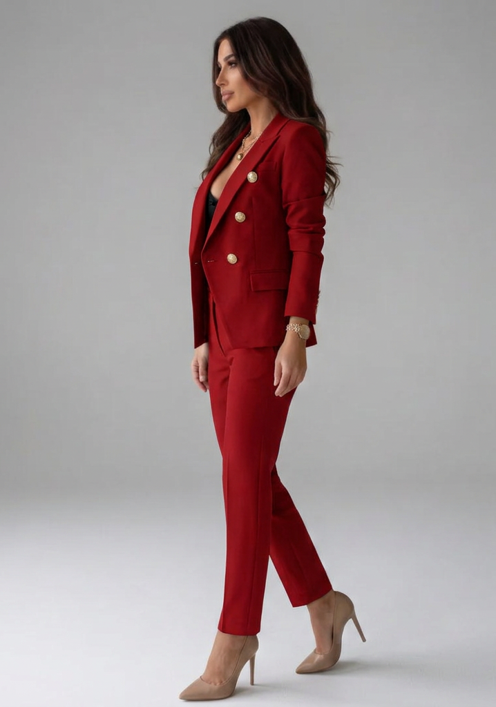 Eliana | Damesblazerset met dubbele knoopsluiting – Getailleerde broek