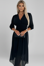 Romilly | Wrapjurk met V-hals voor dames – Midi-jurk met lange mouwen