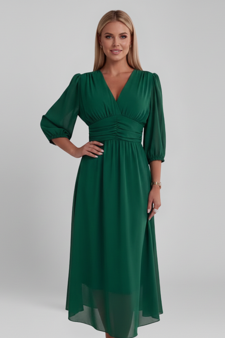 Romilly | Wrapjurk met V-hals voor dames – Midi-jurk met lange mouwen