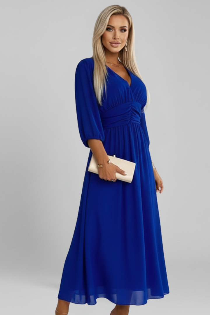 Romilly | Wrapjurk met V-hals voor dames – Midi-jurk met lange mouwen