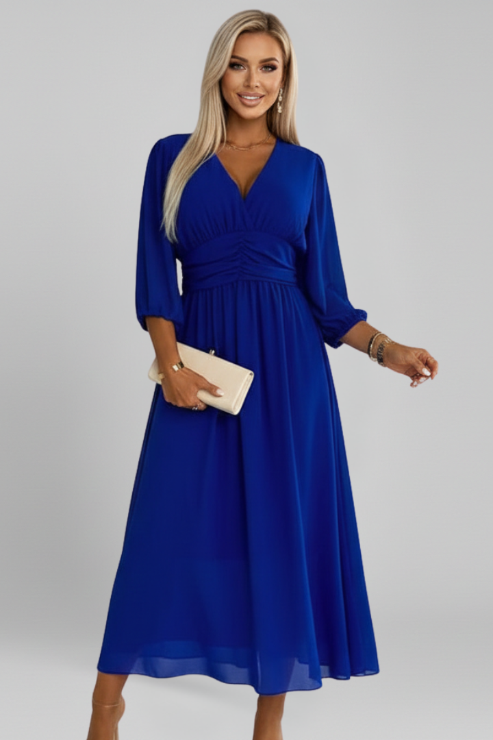 Romilly | Wrapjurk met V-hals voor dames – Midi-jurk met lange mouwen