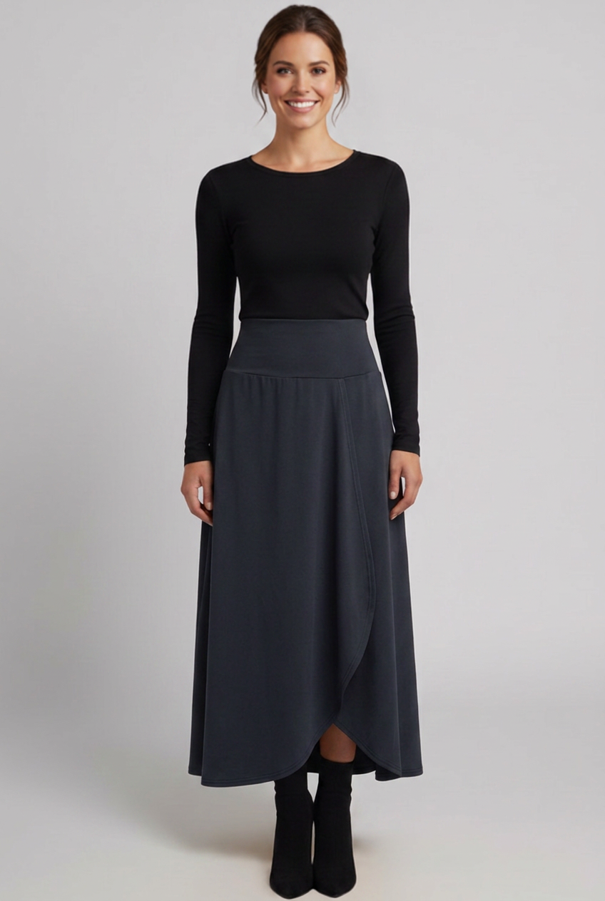 Lyrissa | Maxi-rok met hoge taille voor dames – overslag aan de voorkant, uitlopende A-lijn