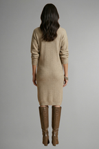 Orianne | Gebreide Damesjurk – Ribstructuur, Lange Mouwen, Knoopsluiting & Knielengte