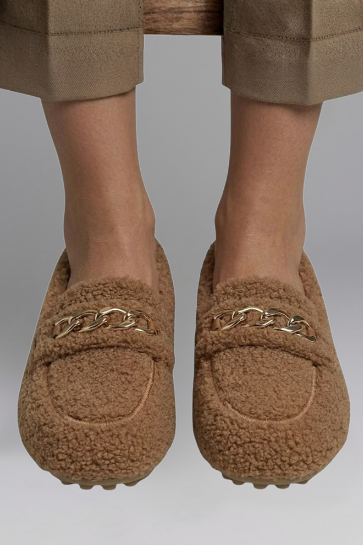 Belladonna | Dames Leren Loafers – Fleece Gevoerde Instappers met Platte Rubberen Zool