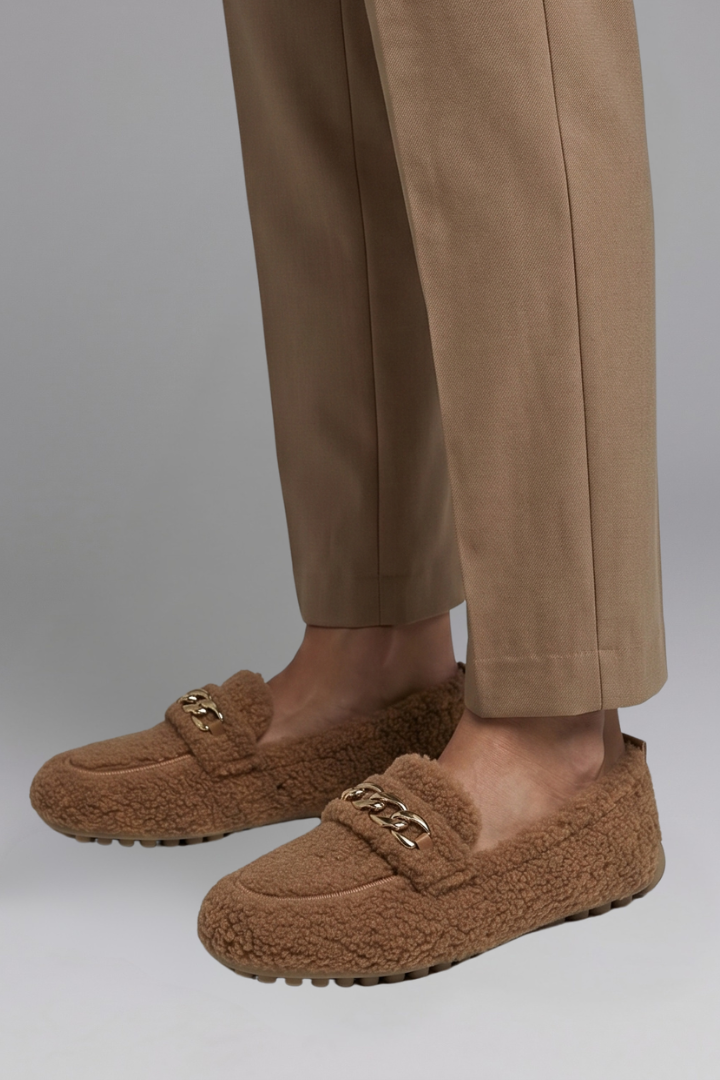 Belladonna | Dames Leren Loafers – Fleece Gevoerde Instappers met Platte Rubberen Zool
