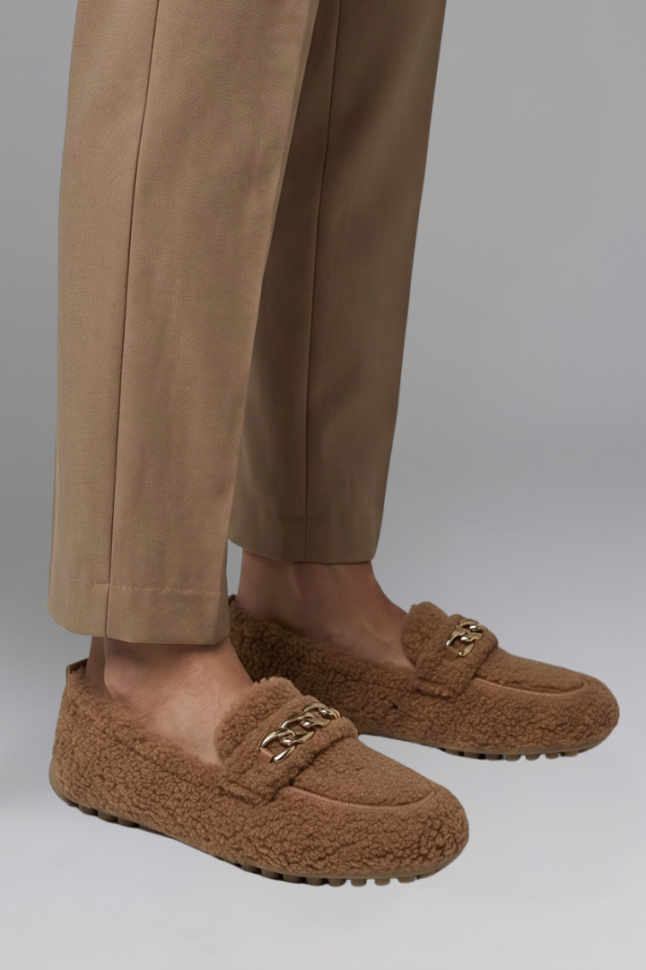 Belladonna | Dames Leren Loafers – Fleece Gevoerde Instappers met Platte Rubberen Zool