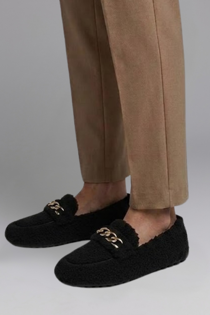 Belladonna | Dames Leren Loafers – Fleece Gevoerde Instappers met Platte Rubberen Zool