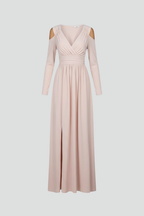 Philomena | Maxi-jurk voor dames – V-hals, lange mouwen, zijsplit en soepel vallend silhouet