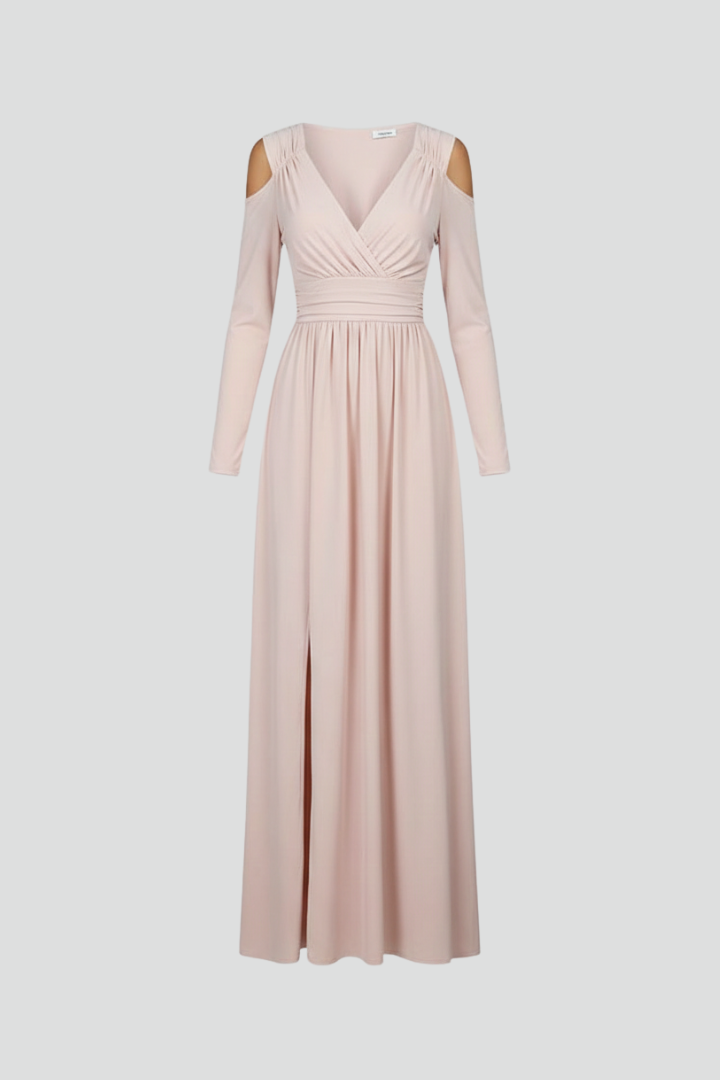 Philomena | Maxi-jurk voor dames – V-hals, lange mouwen, zijsplit en soepel vallend silhouet